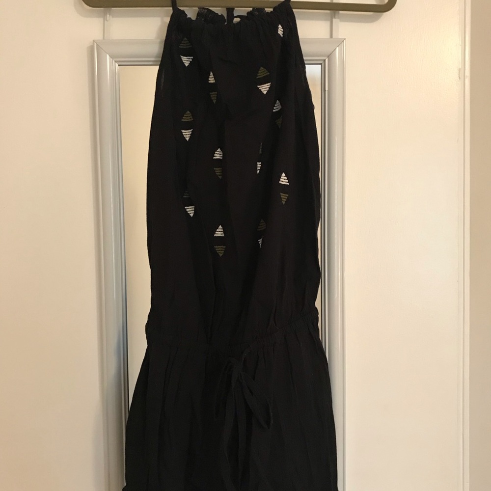 High neck, cinched waist black romper
